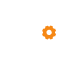 White side profile outline with orange and white gears in the head