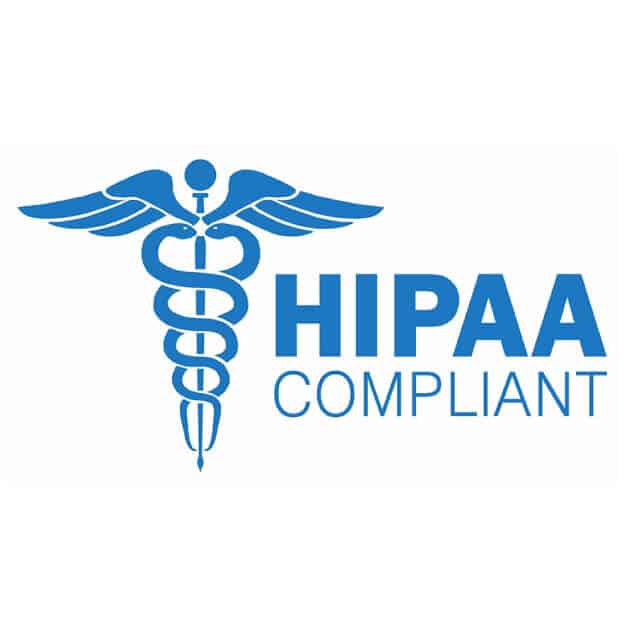 Blue Hermes medical sign next to blue text "HIPAA Compliant"